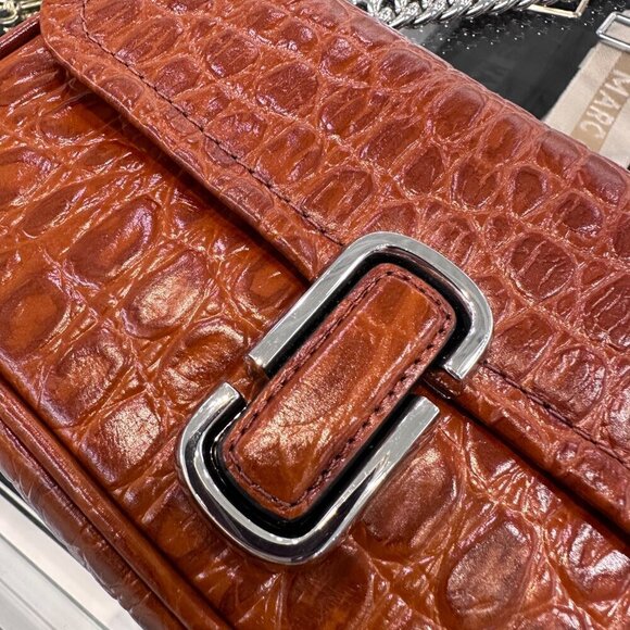 NWT! New Marc Jacobs J Marc Mini Shoulder Bag -Croc-embossed Leather Cognac 3way - Picture 14 of 16